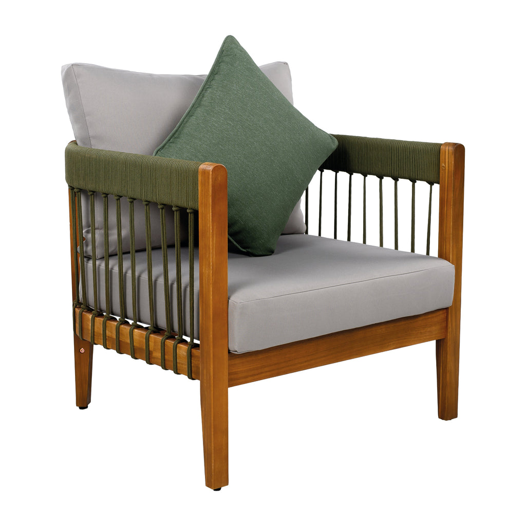 Acacia Wood Outdoor Club Chair with Handwoven Rope Accents