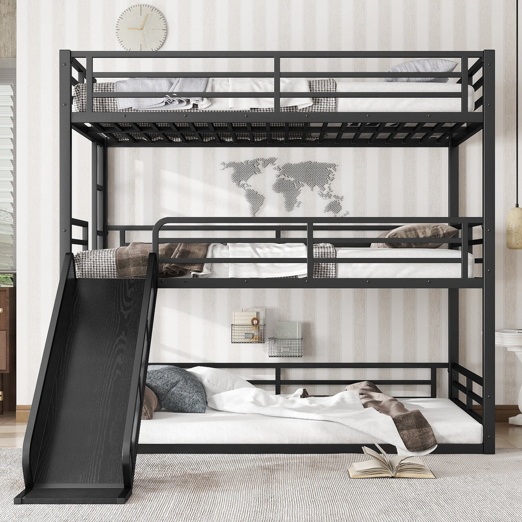 Full Over Full Over Full Bunk Bed with Slide