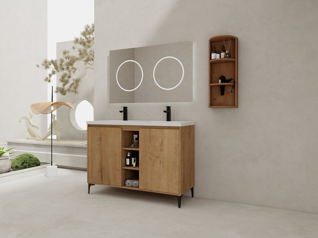 48" Freestanding Bathroom Vanity With Double Sink and Storage Rack