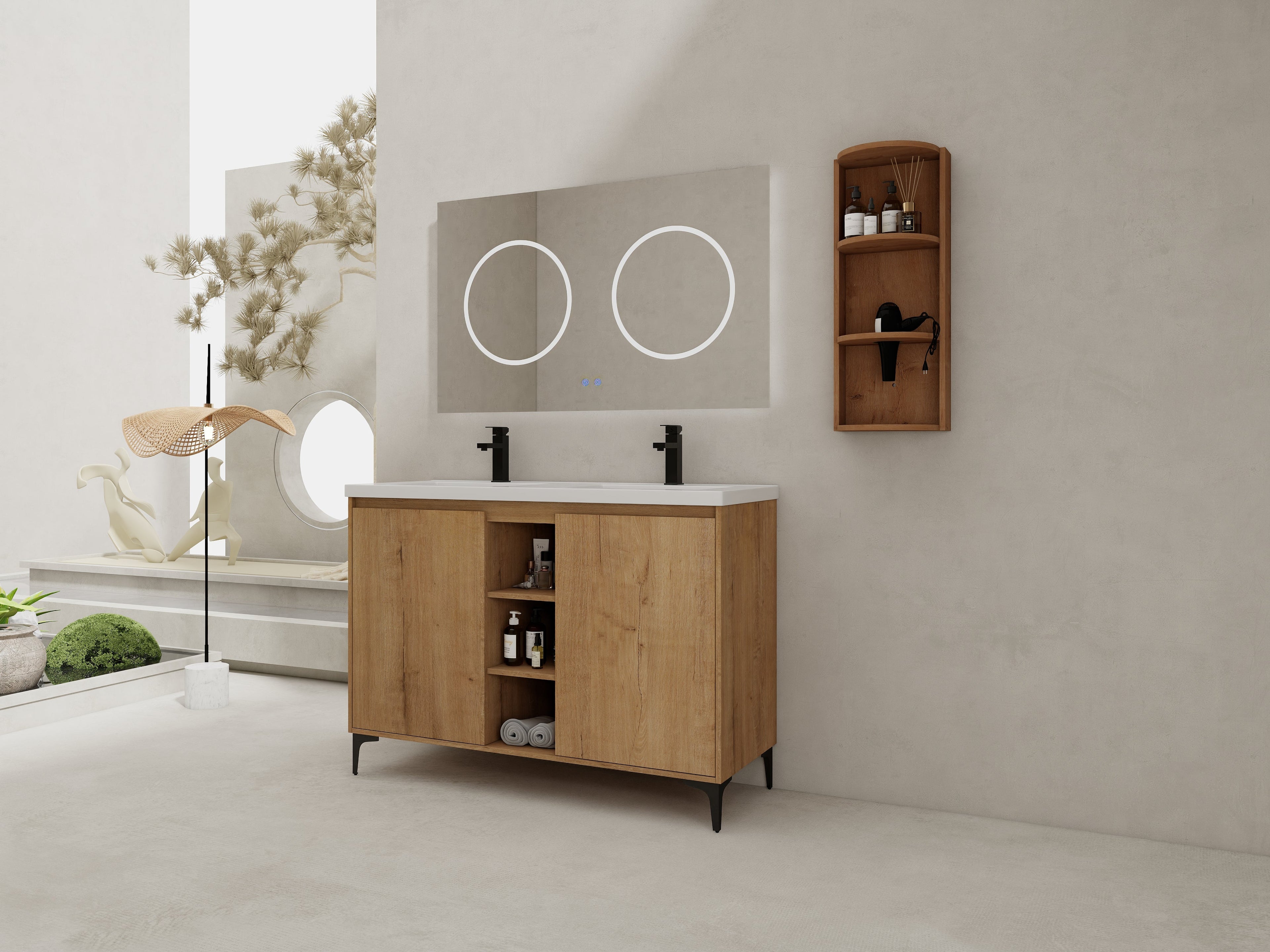 48" Freestanding Bathroom Vanity With Double Sink and Storage Rack