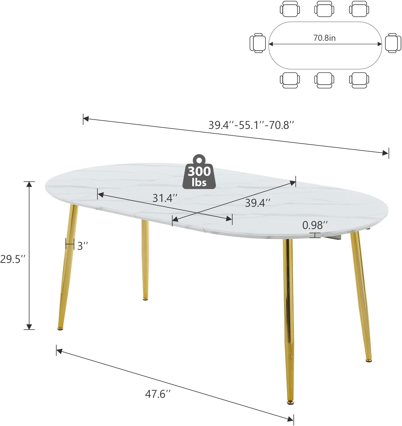 Extendable Table with Metal Legs