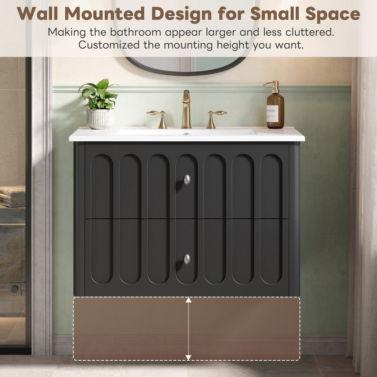30" Modern Floating Bathroom Vanity with Oval Knobs