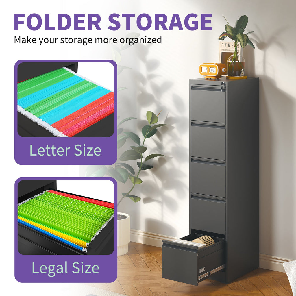 5 Drawer Metal Vertical File Cabinet with Lock