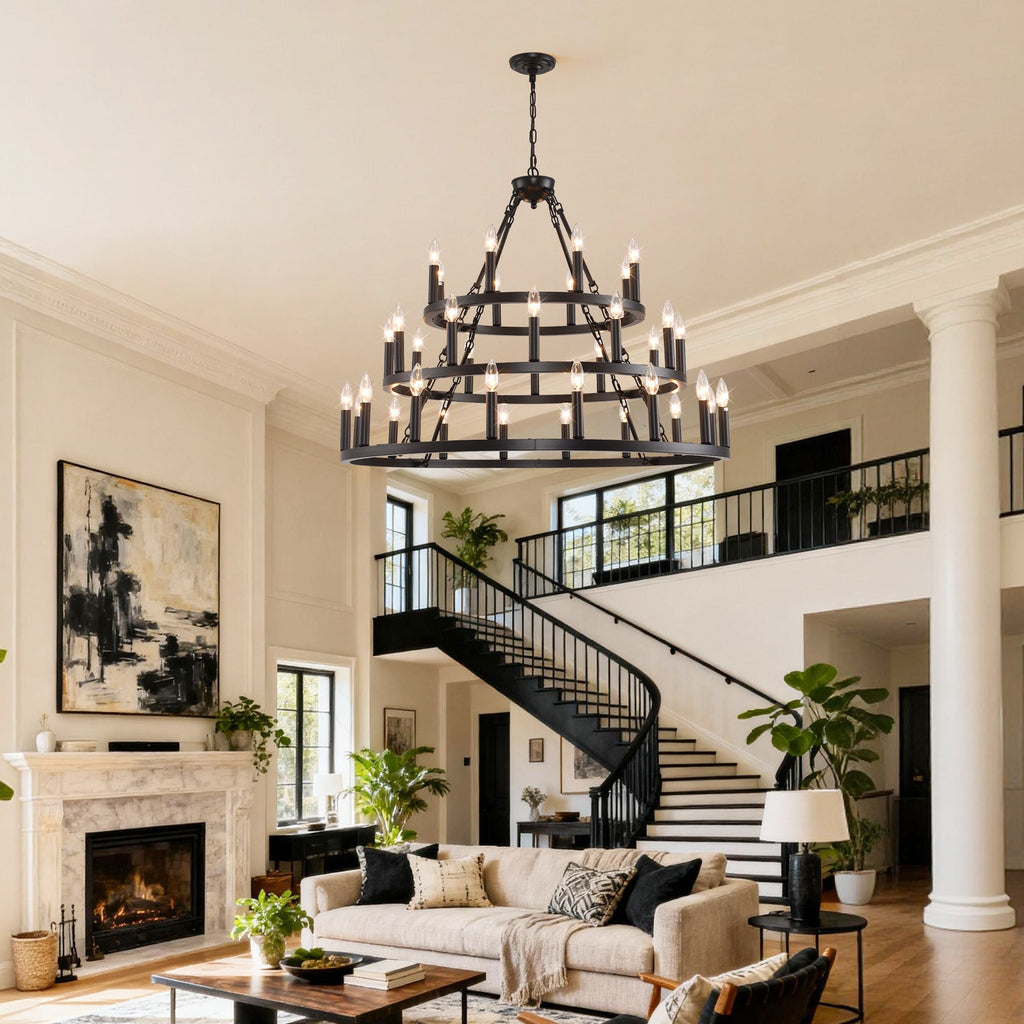 39.37 Inch 3 Tiers Wagon Wheel Chandelier