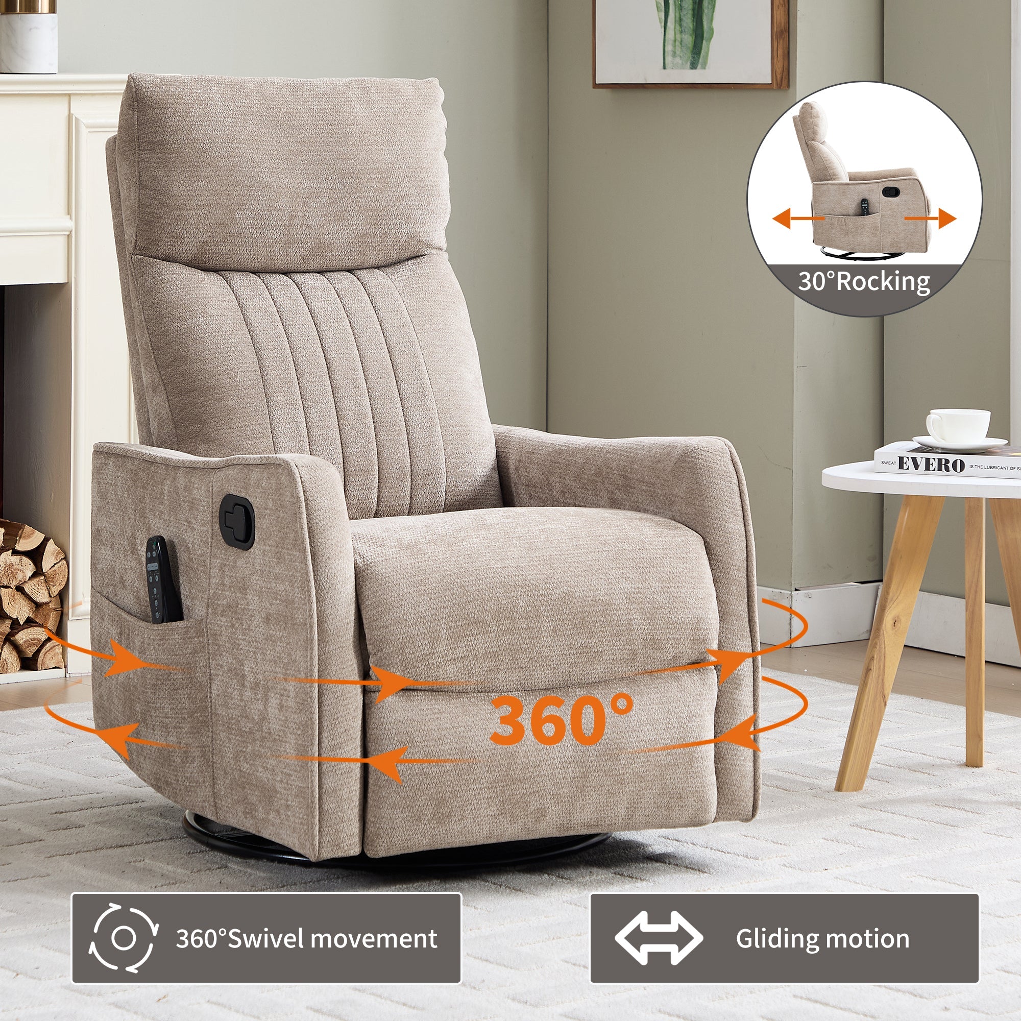 Khaki Heat Massage Manual Recliner Chair