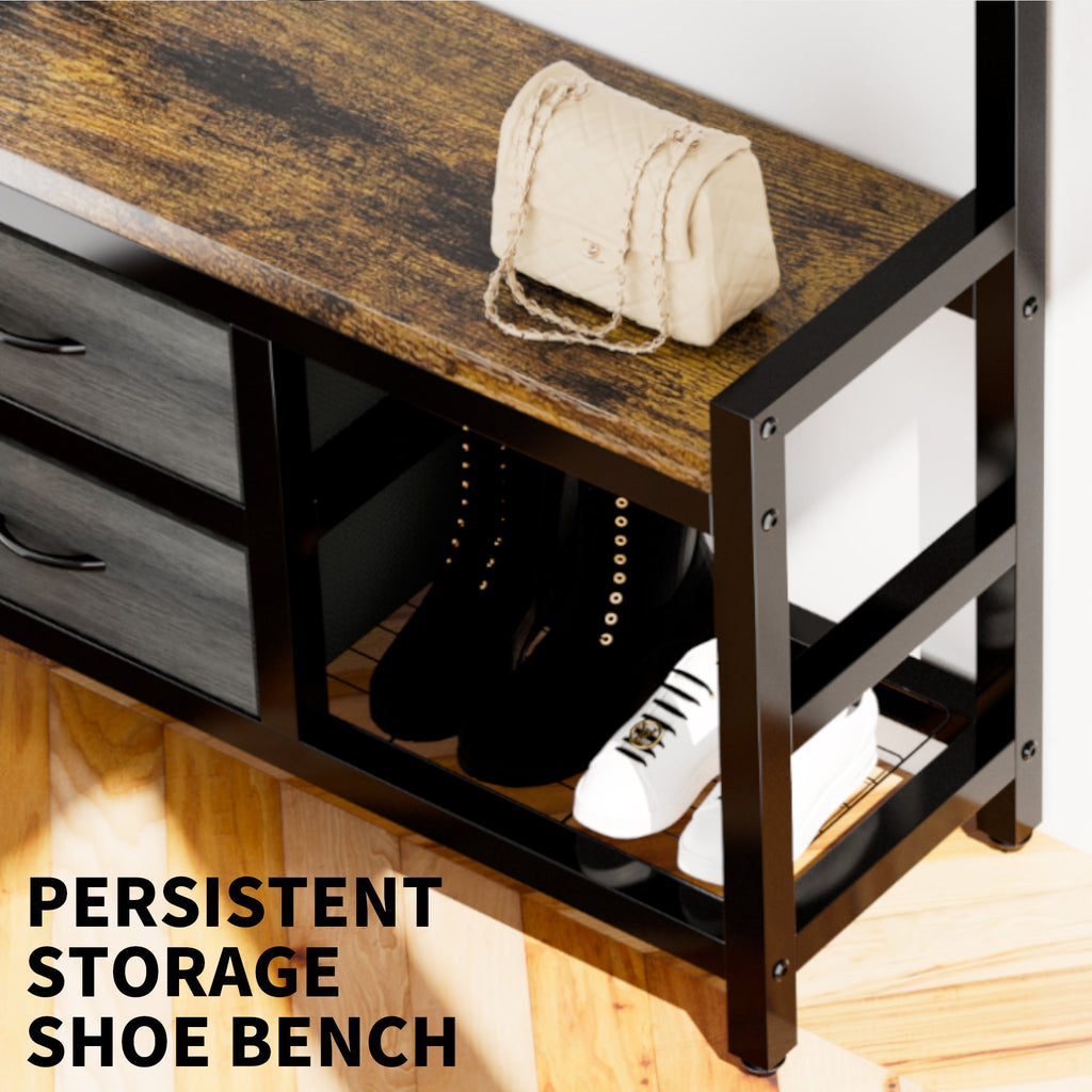 33.1" Wide Hall Tree with 2 Movable Drawers and Shoe Storage