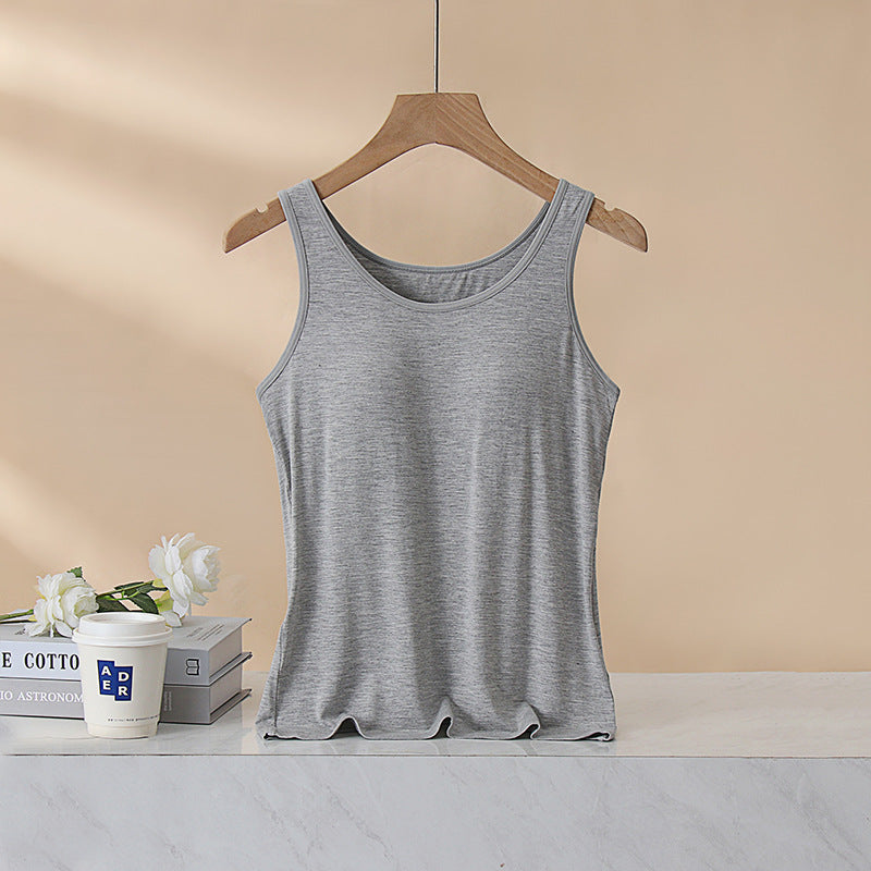 Women's Padded Vest Bra, Built-in Camisole, Slim Fit, Modal Underwear For Summer-heather Gray