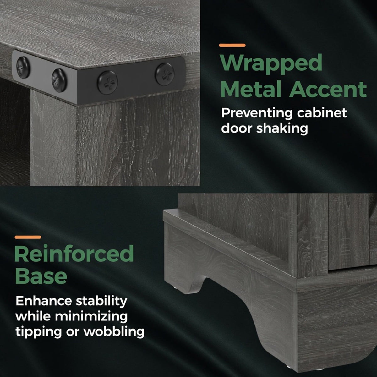 Set of 2, 16" Dark Grey Nightstands