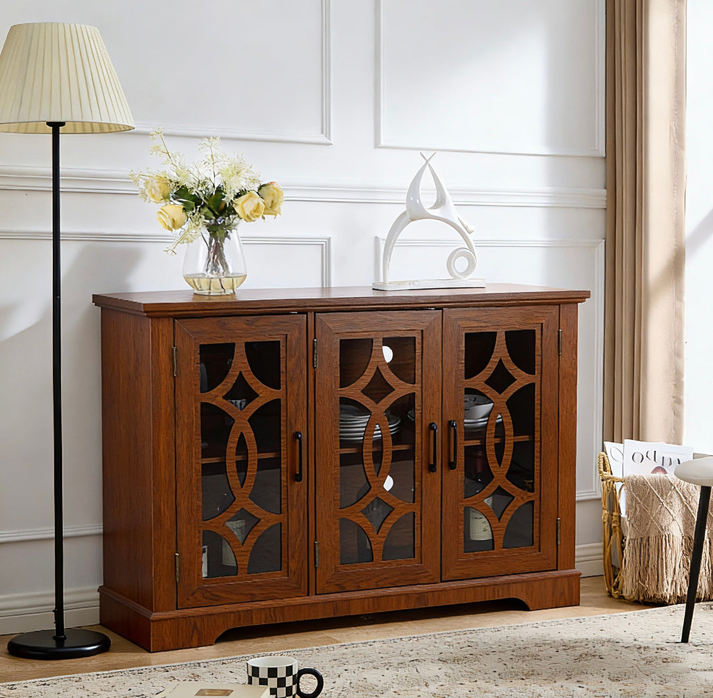 Spacious Size Sideboard with 3 Clear Tempered Glass Doors
