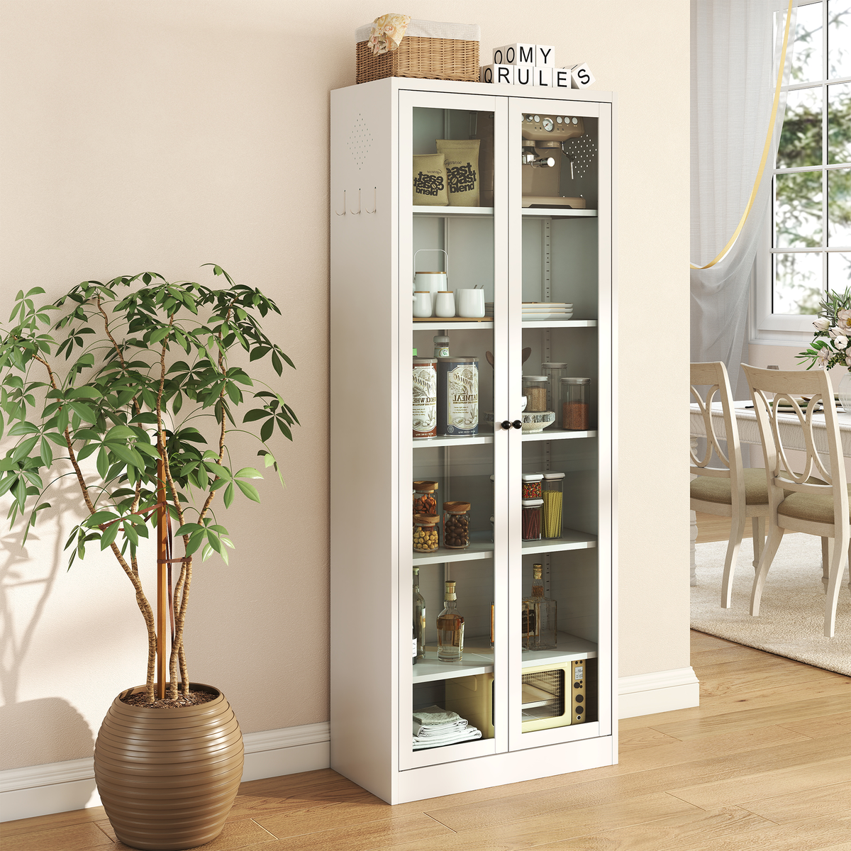 Metal Kitchen Pantry Cabinet - 72" Tall Storage with 5 Adjustable Shelves