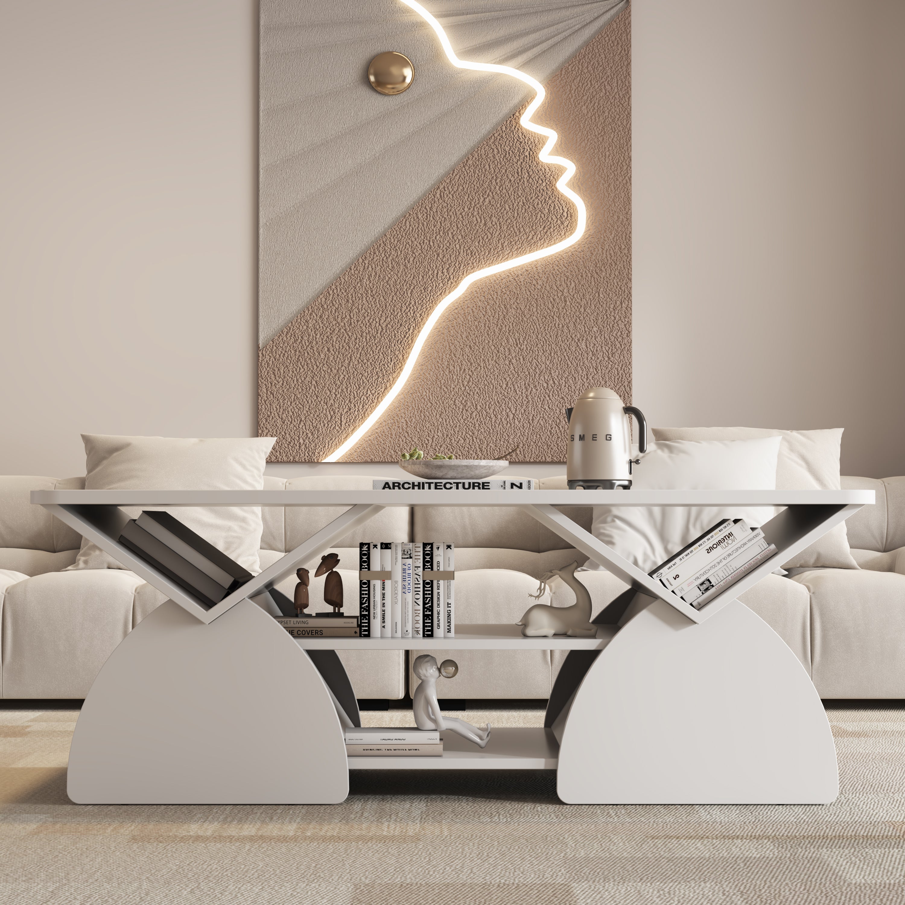Engineered Wood Rounded Corner Rectangular Coffee Table