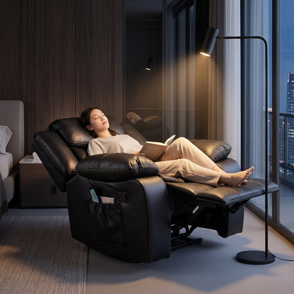 Black Color Air Leather Recliner Chair With Vibration And Heating