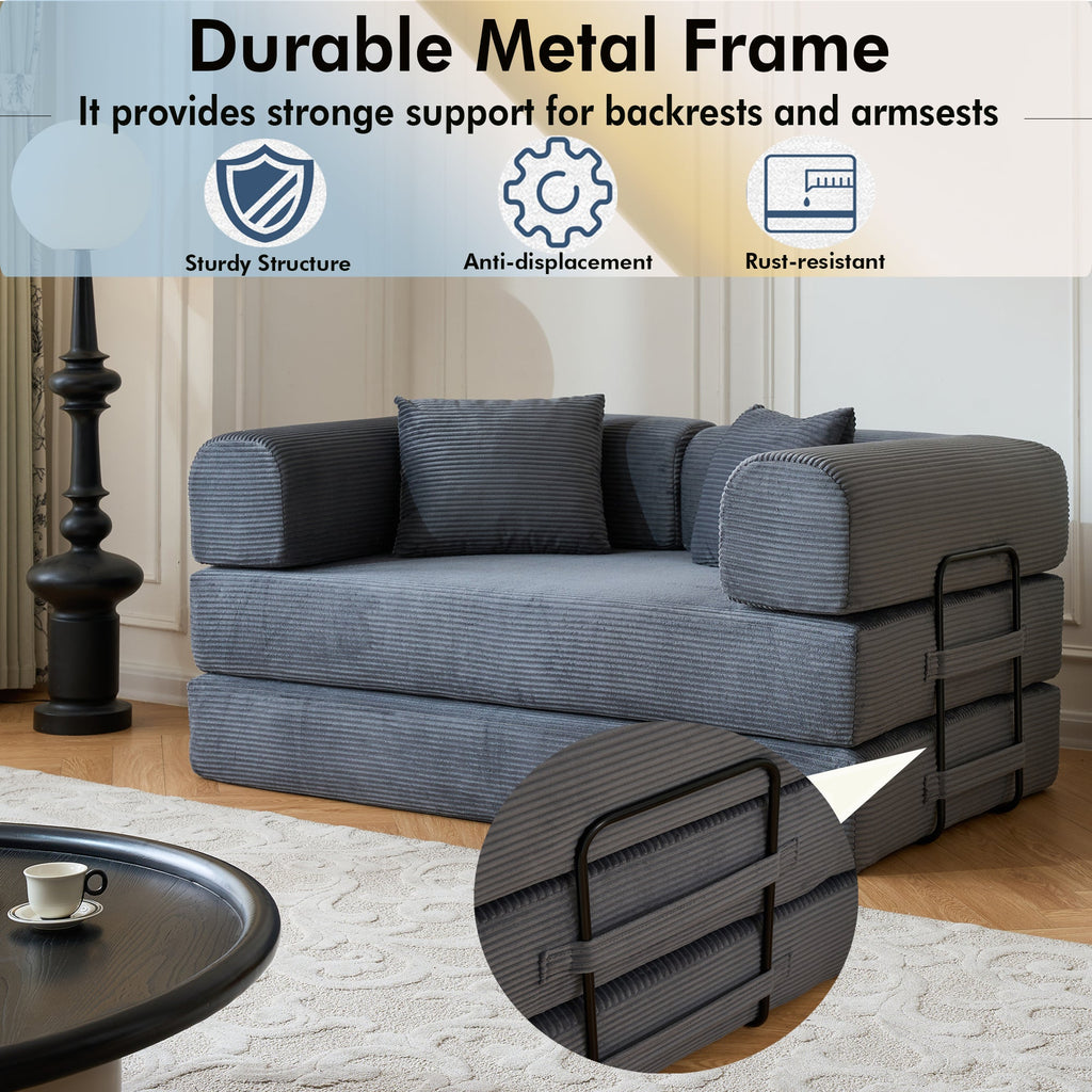 59" Convertible Sleeper Sofa Bed with Cylindrical Pillow
