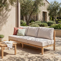 73.23" Outdoor Acacia Wood Frame Three-Seater Sofa