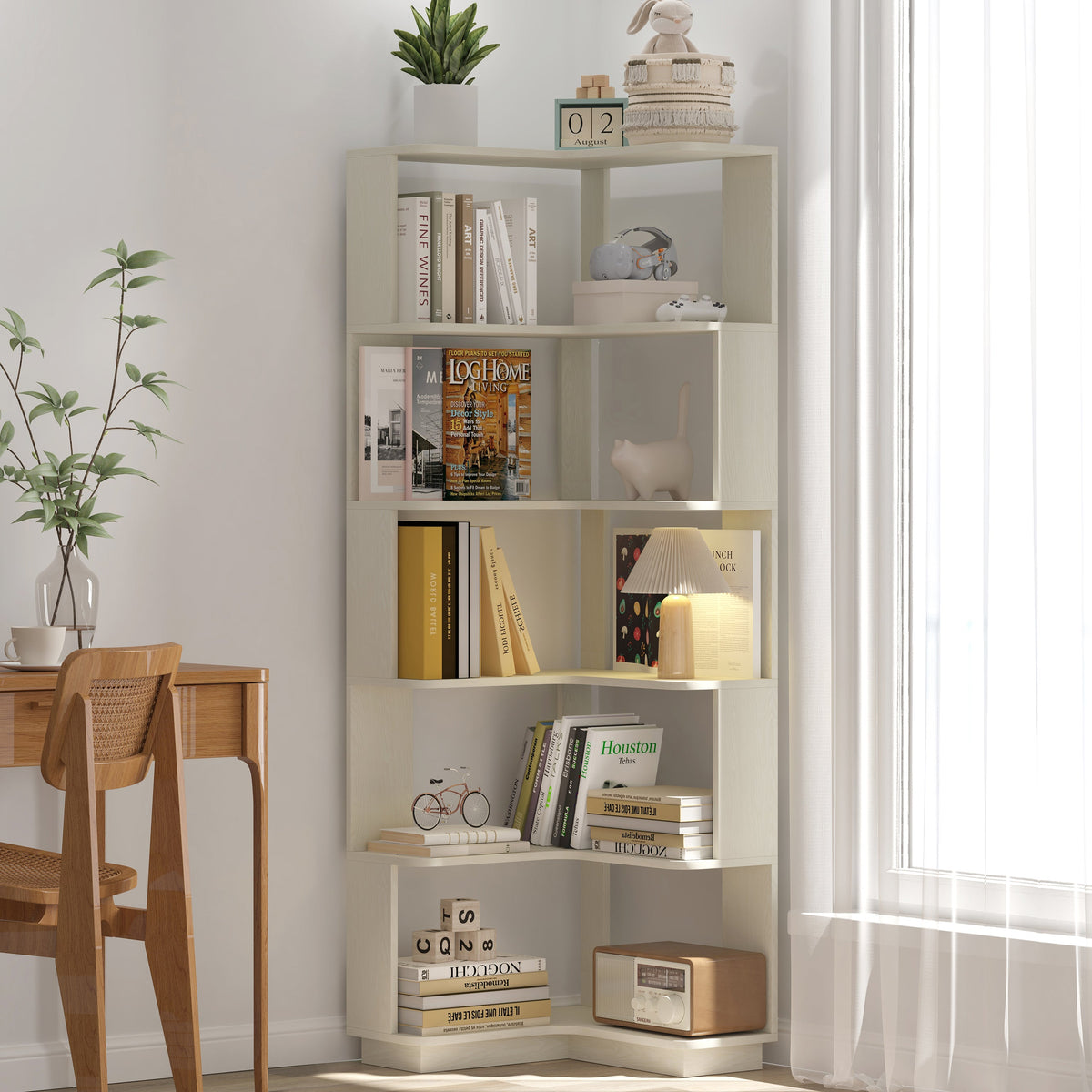 6 Tier Freestanding L-Shaped Corner Bookshelf