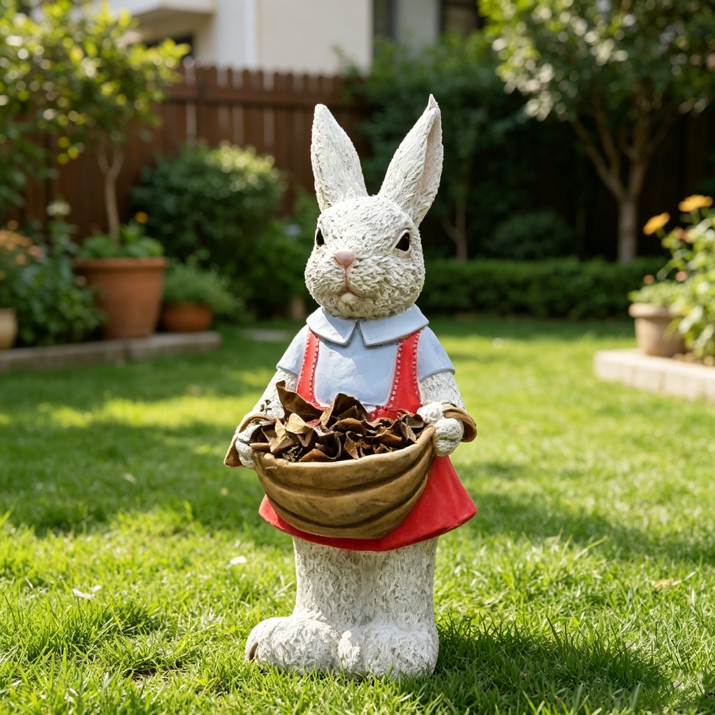 Whimsical Hand-Painted Garden Rabbit Statue