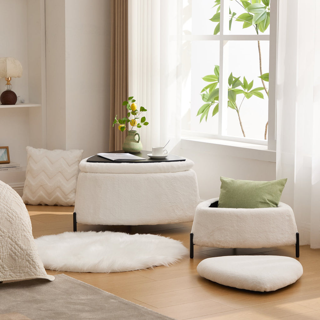 29.9" Wide 2-Piece Upholstered Storage Ottoman Set