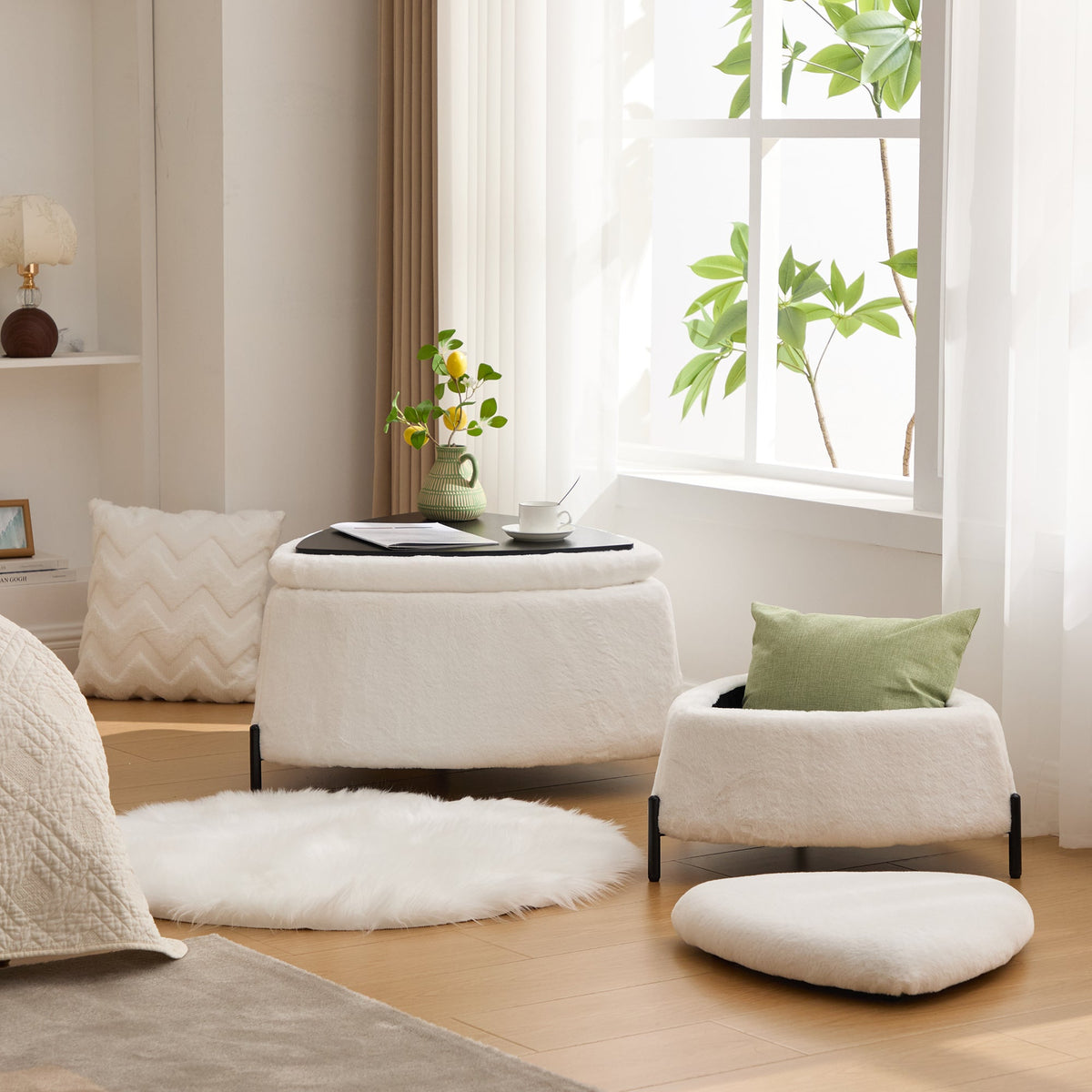29.9" Wide 2-Piece Upholstered Storage Ottoman Set