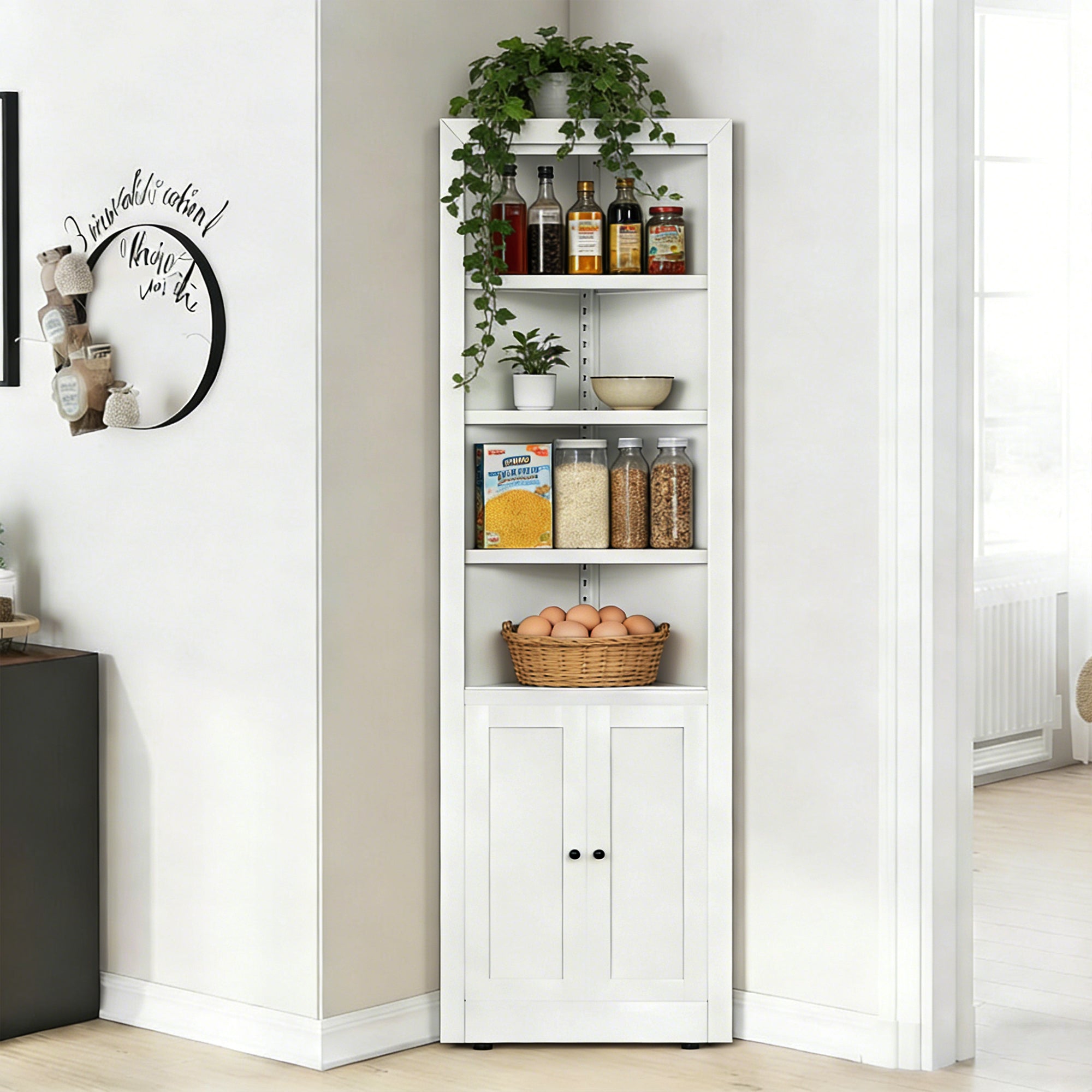 71" Tall Corner Storage Cabinet with 2 Doors and 6-Tier Shelves