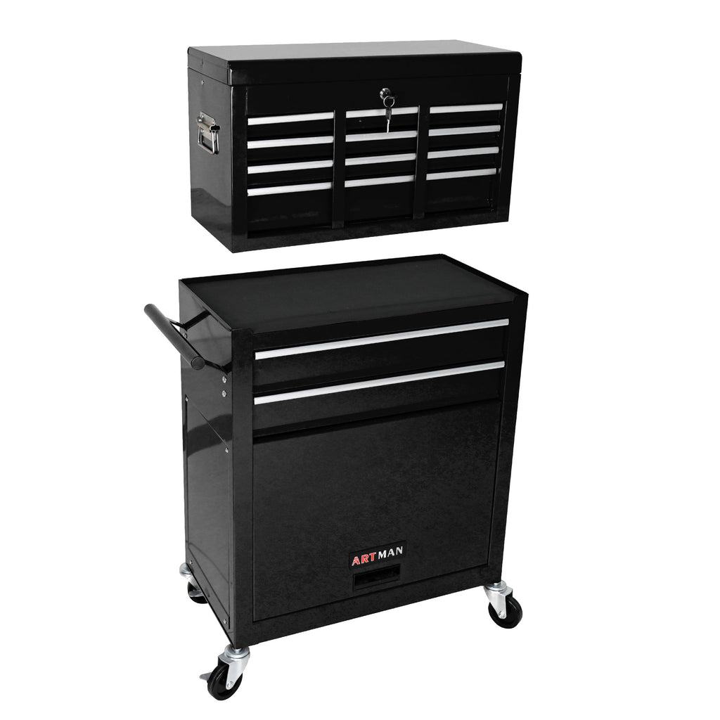 High Capacity Rolling Tool Chest with Wheels and Drawers, 8-Drawer Tool Storage Cabinet--BLACK