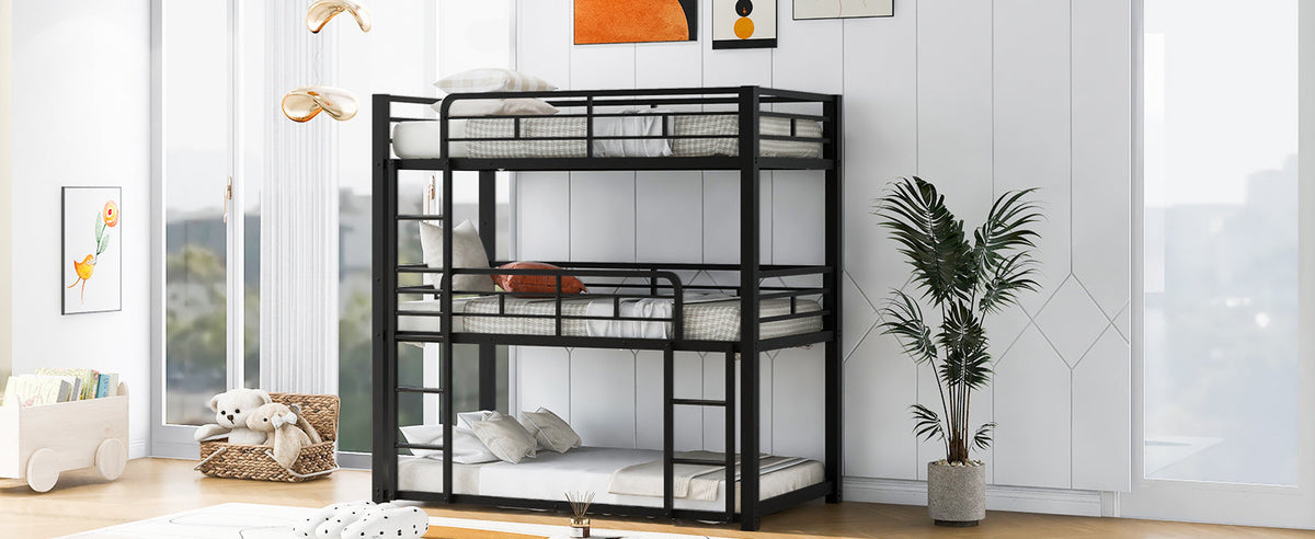 Metal Twin Size Triple Bunk Bed, Black