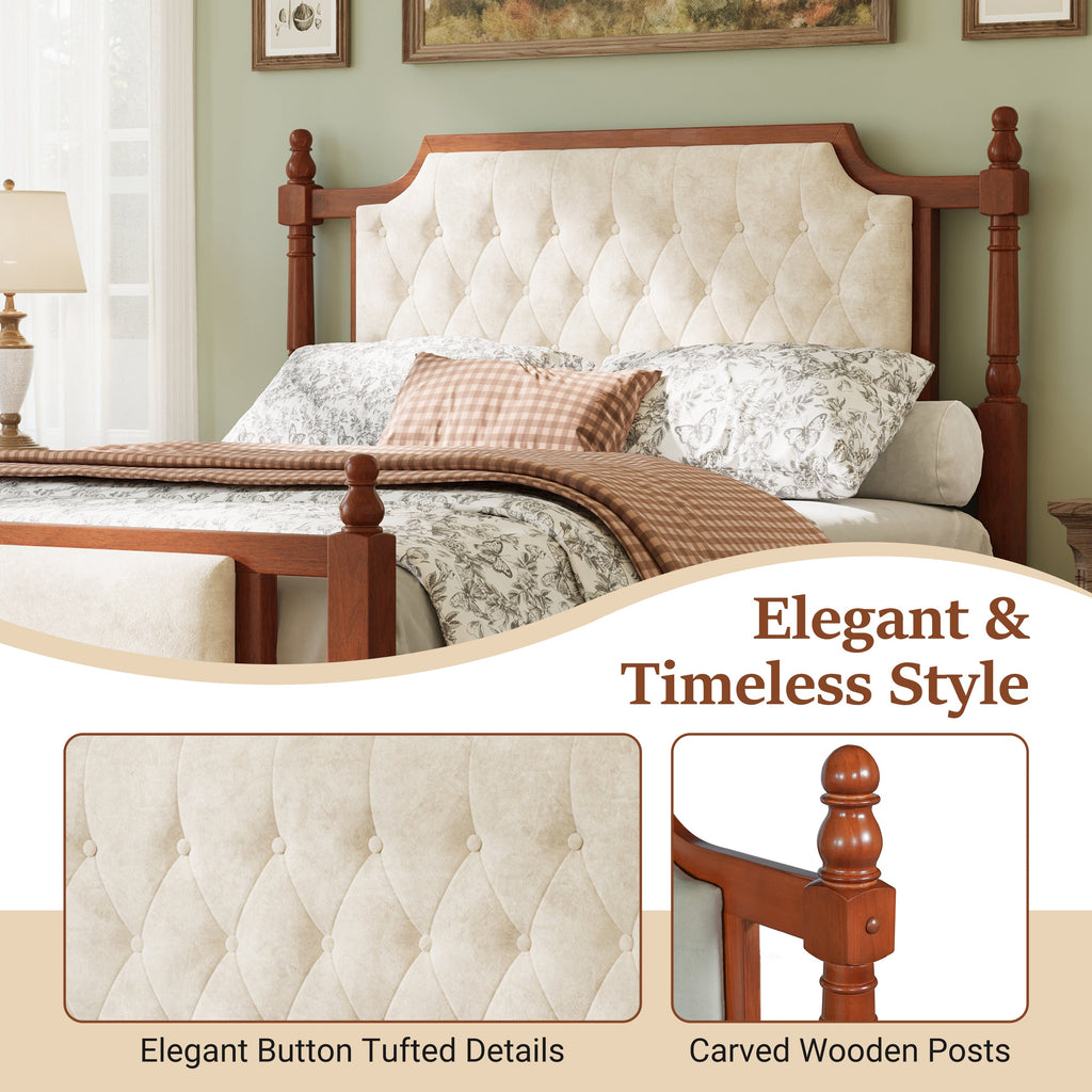 Queen Size Upholstered Platform Bed with Button Tufted Headboard