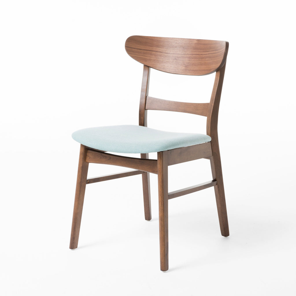 Set of 2 Dining Chairs - Upholstered Seat, Rubberwood Legs, Walnut+Mint