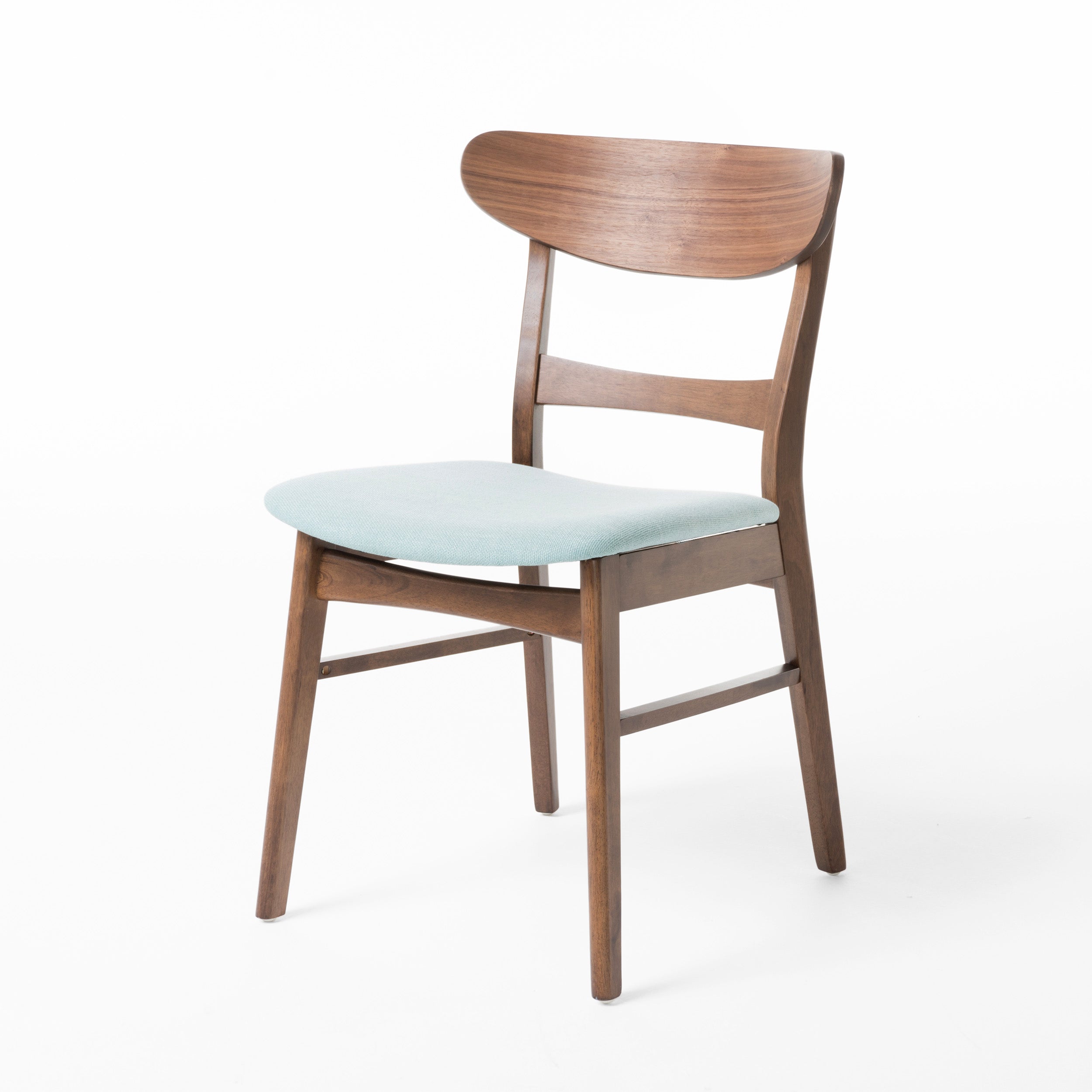 Set of 2 Dining Chairs - Upholstered Seat, Rubberwood Legs, Walnut+Mint