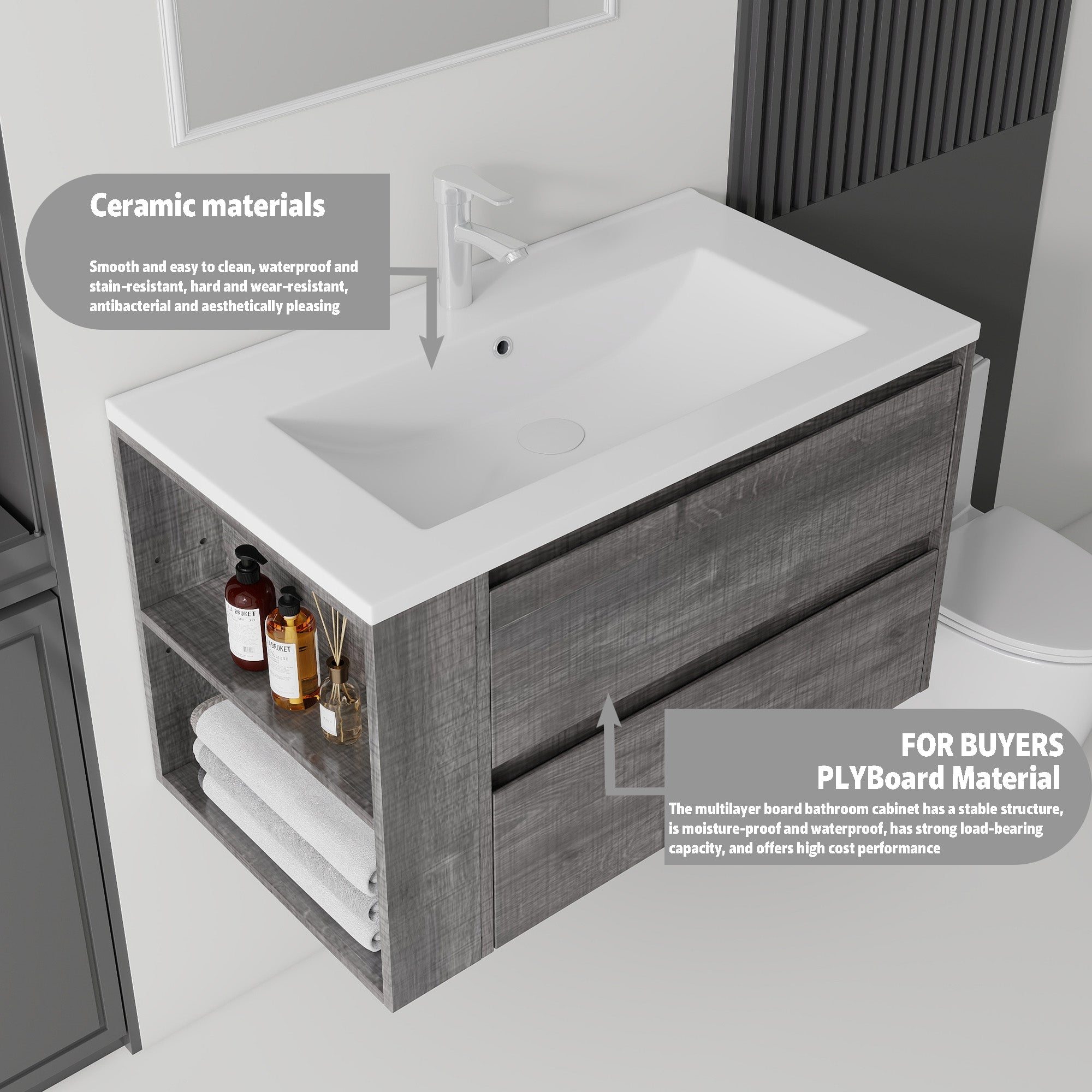 36 Inch Floating Bathroom Vanity with Sink