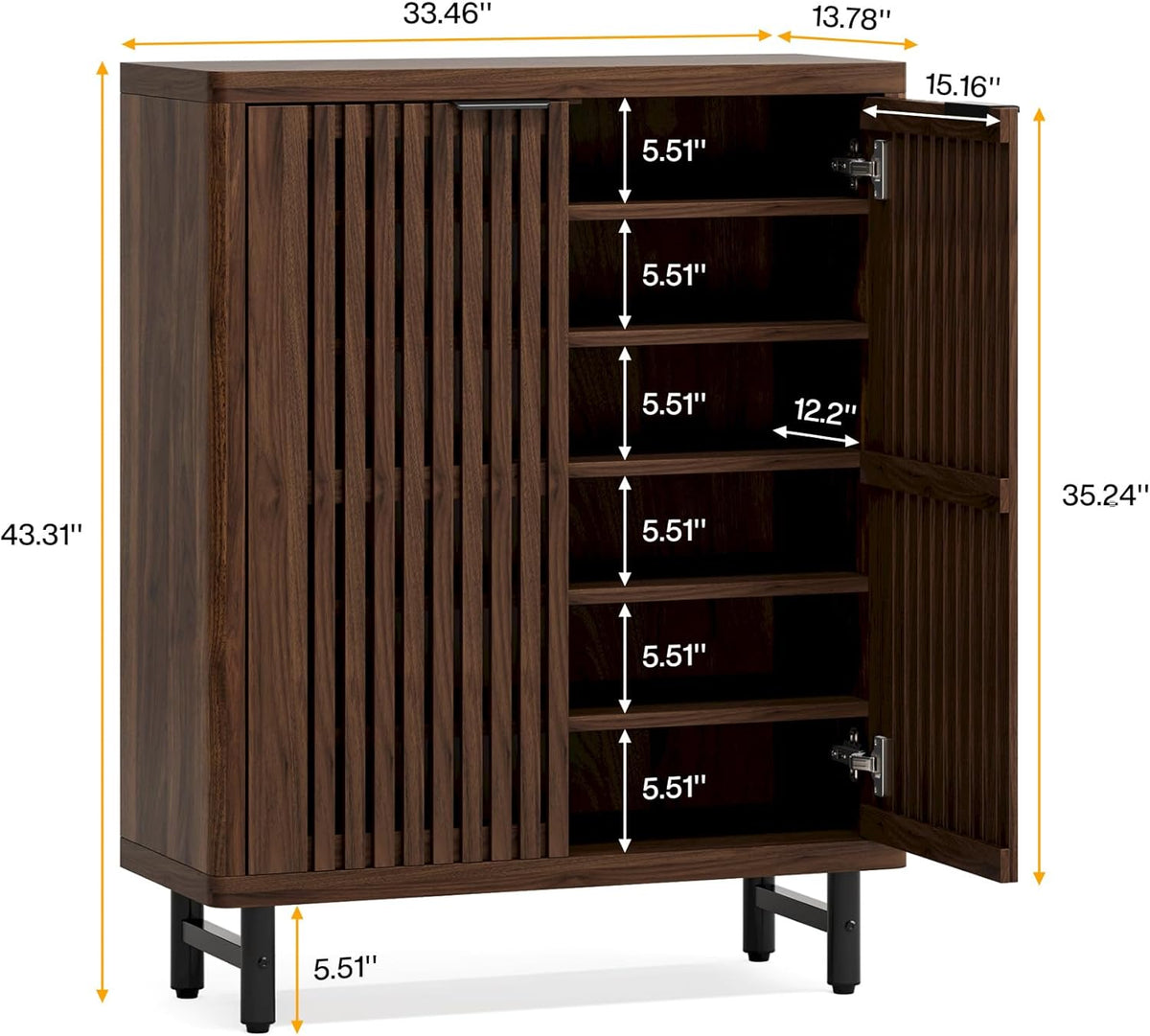 33.46" Modern Dark 6-Tier Shoe Cabinet