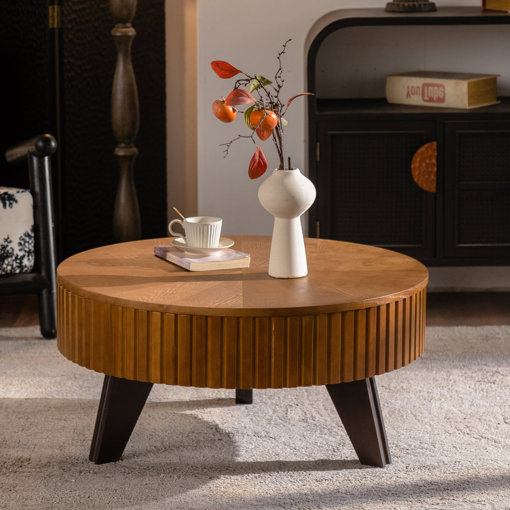 31.5" Retro Round Coffee Table with Storage Space