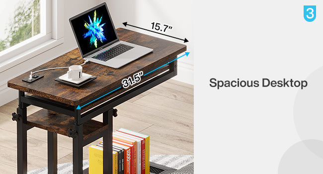 28"-39.3" Height Adjustable Portable Desk with Power Outlet & USB Ports