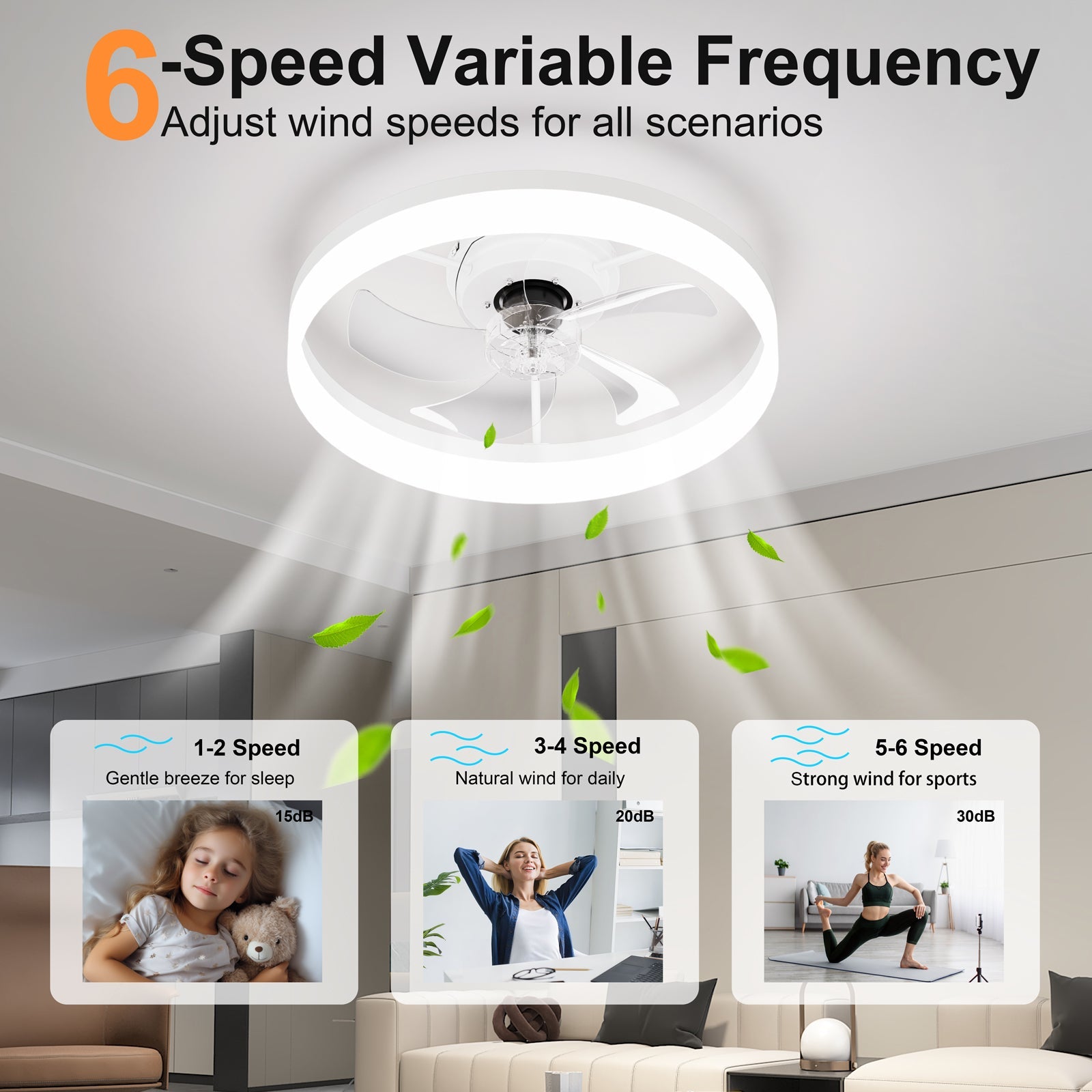 19.7'' LED Ceiling Fan Light with Remote & App Control