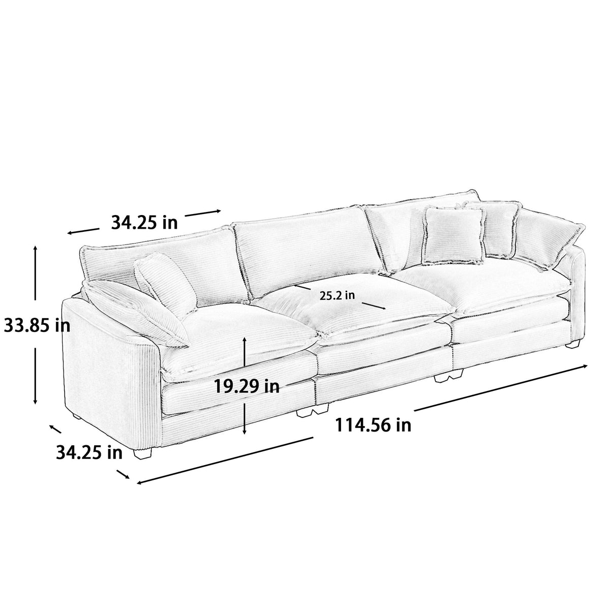 Mid-Century Modern Sectional Sofa - 3 Seater