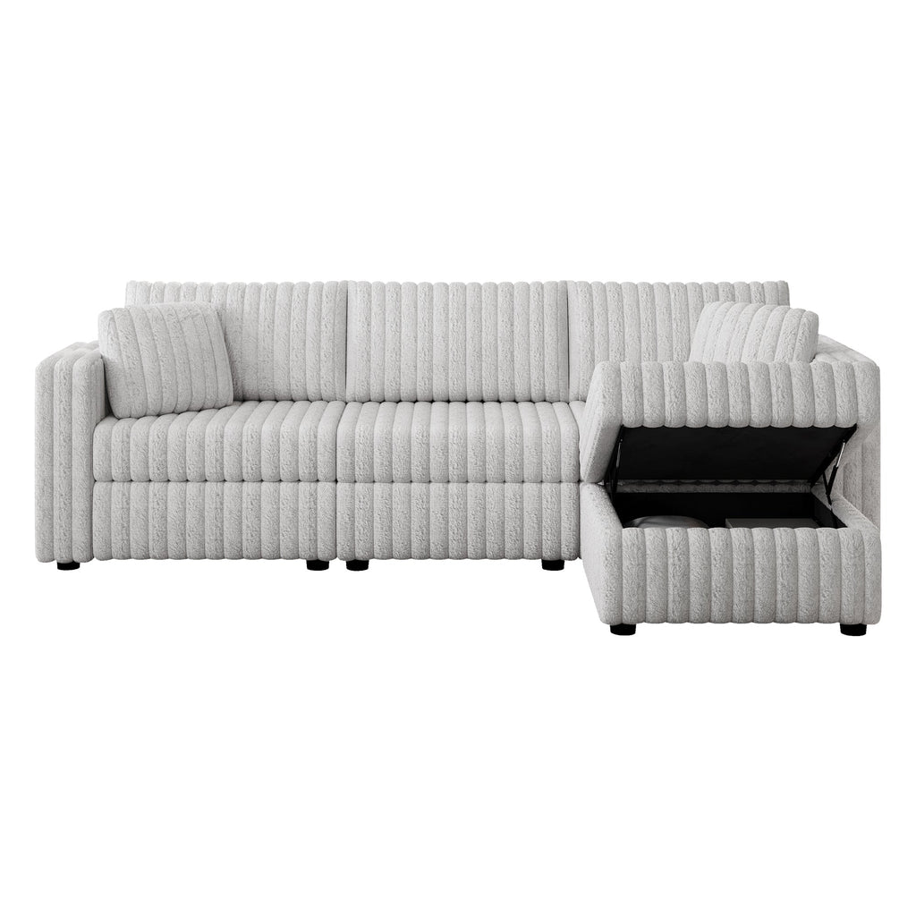 Light Gray Soft 3-Person Sofa with Ottoman