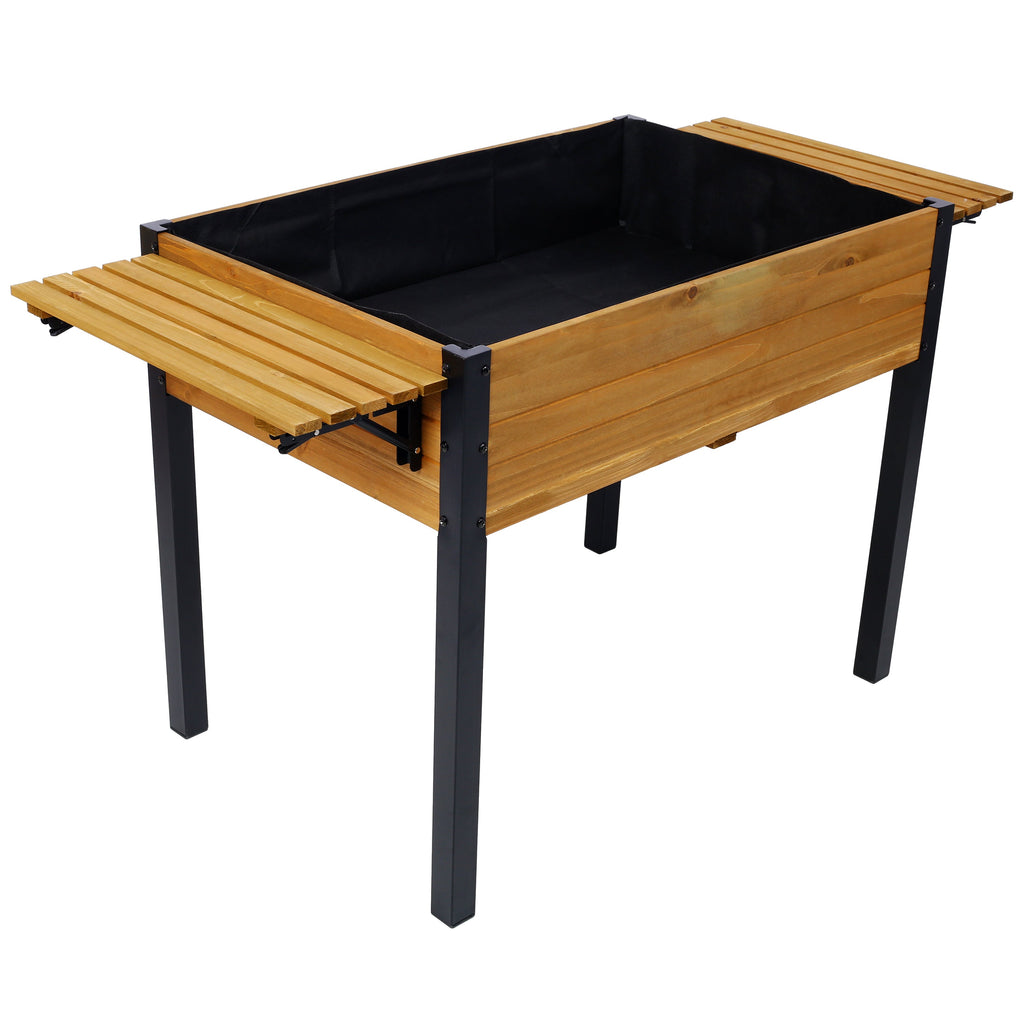 Raised Garden Bed with Metal Legs and Folding Storage Shelf