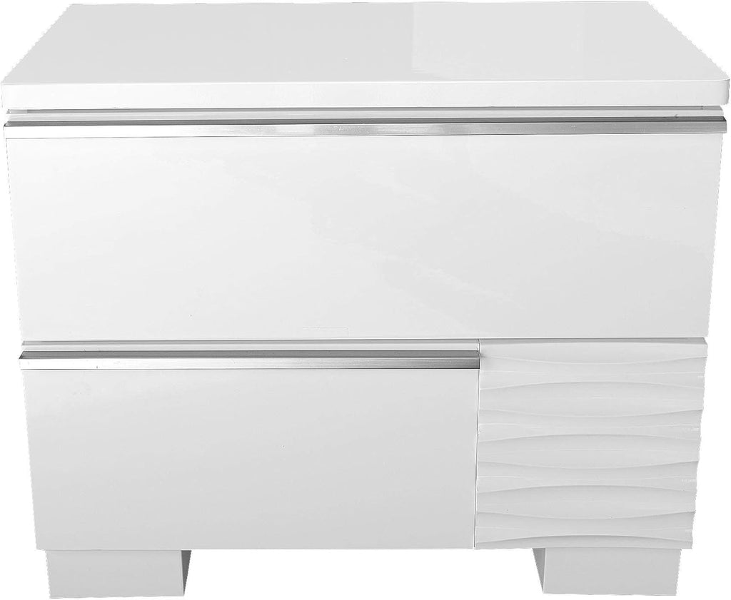 White Lacquer Wood 2-Drawer Nightstand