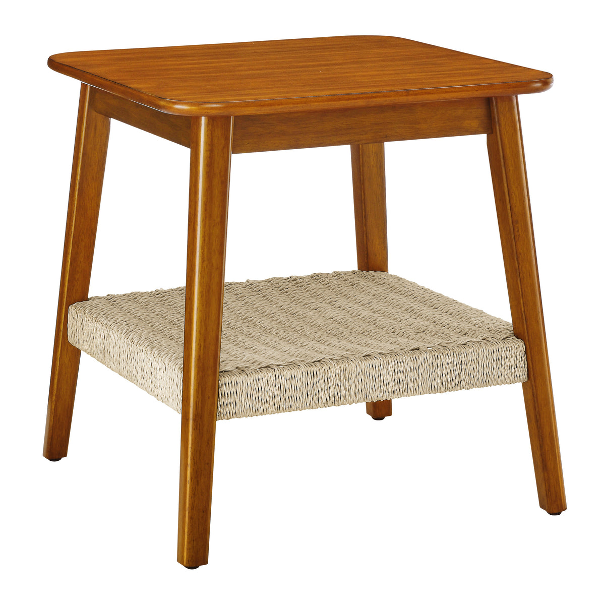 23" Mid-Century Side Table with Woven Shelf