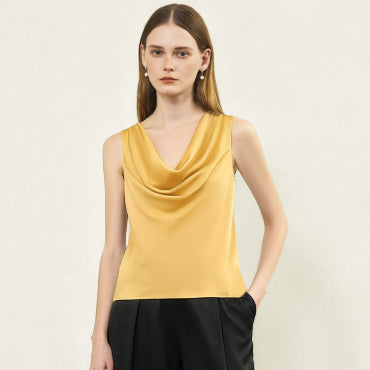Womens Silk Boat-Neck Sleeveless Tank Top Mulberry-Silk Knitted Base Layer