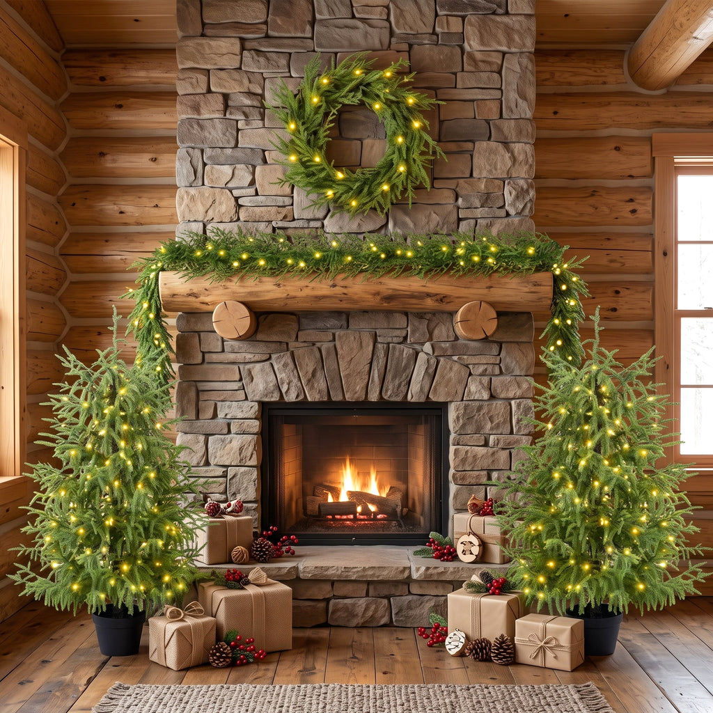 4-Piece Christmas Tree Set – 2 Trees, Wreath, and Garland