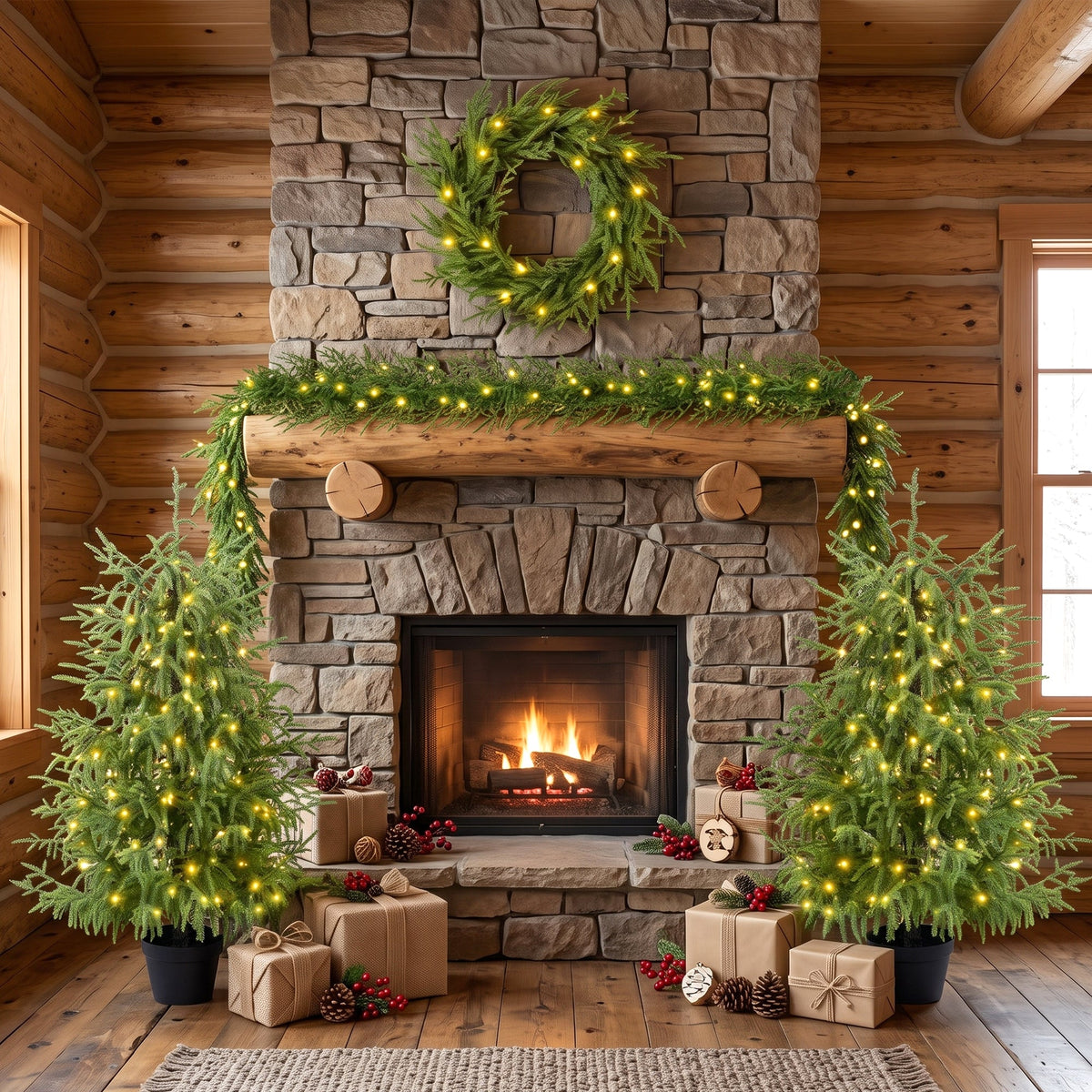 4-Piece Christmas Tree Set – 2 Trees, Wreath, and Garland
