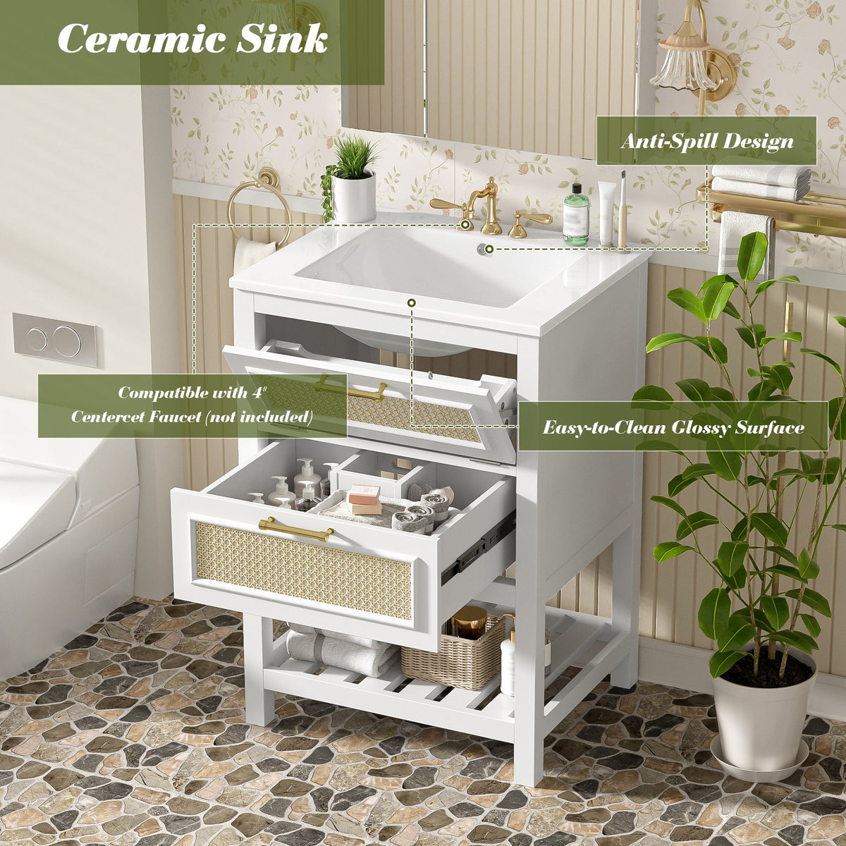 24" Bathroom Vanity with Integrated Ceramic Sink