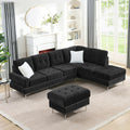 L-Shaped Chenille Sectional Sofa with Chaise and Storage Ottoman