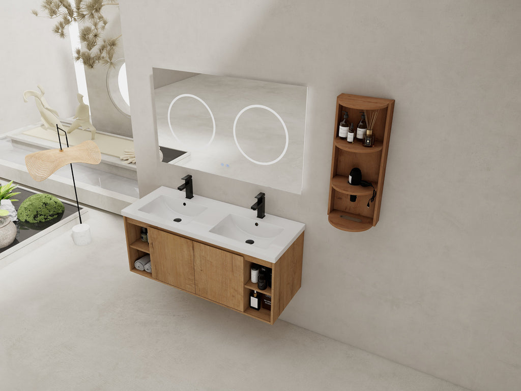 48" Wall-Mounted Bathroom Vanity With Double Sink and Storage Rack