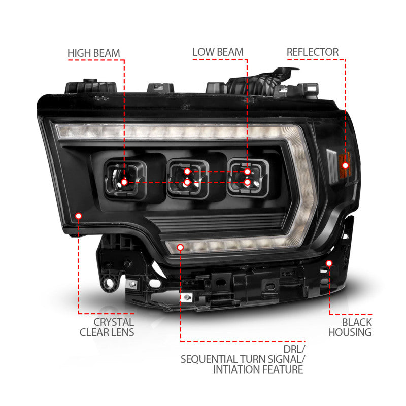 ANZO 19-24 RAM 2500/3500 Z-Series Full LED Proj Headlights DRL/Init/SeqSig - Pass. Side ONLY 111601X-R