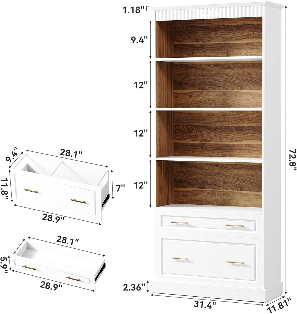 72.83" 5-Tier Bookcase with Drawers