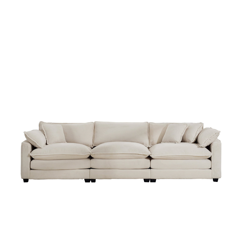 Mid-Century Modern 3-Seater Sectional Sofa with Pillows