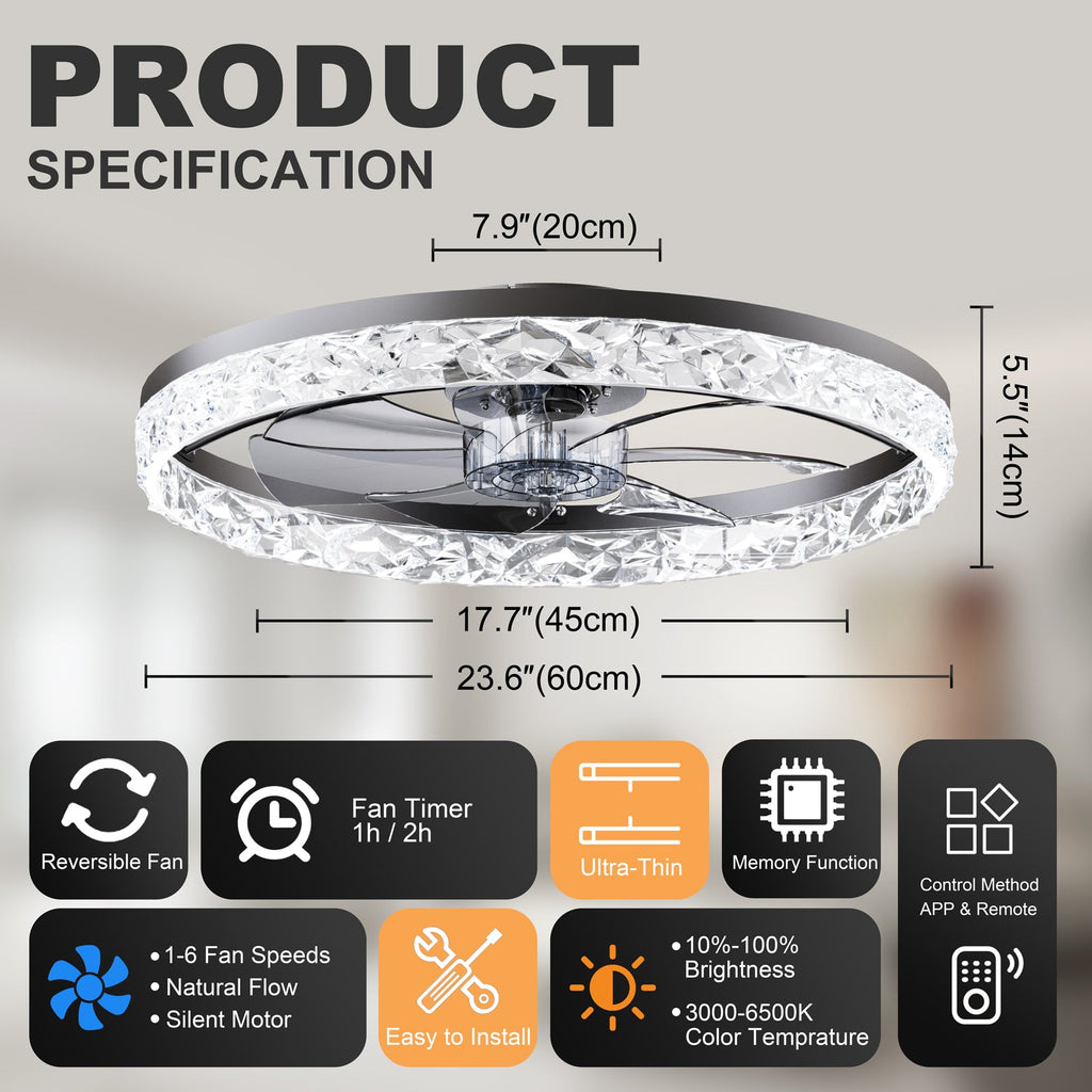 23.6" Ceiling Fans with Lights - Remote & APP Control