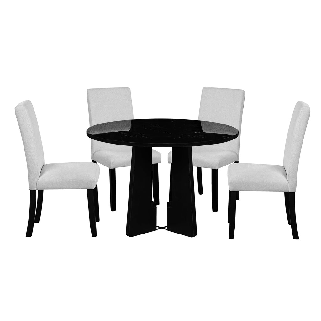 5-Piece Round Dining Table Set with Upholstered Chairs
