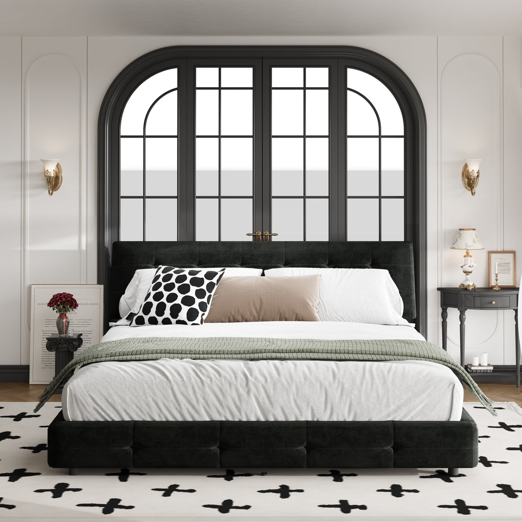 King Size Bed Frame with Tufted Headboard and Extra-Large Cloud Pillow Design